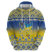 Ukraine Merry Christmas Hoodie Ukraine Emblem and Vyshyvanka Knitted Effect - Wonder Print Shop