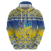 Ukraine Merry Christmas Hoodie Ukraine Emblem and Vyshyvanka Knitted Effect - Wonder Print Shop