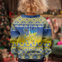 Ukraine Merry Christmas Kid Ugly Christmas Sweater Ukraine Emblem and Vyshyvanka Knitted Effect - Wonder Print Shop