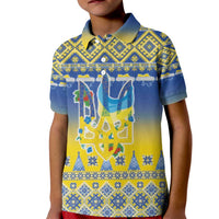 Ukraine Merry Christmas Kid Polo Shirt Ukraine Emblem and Vyshyvanka Knitted Effect - Wonder Print Shop