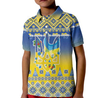 Ukraine Merry Christmas Kid Polo Shirt Ukraine Emblem and Vyshyvanka Knitted Effect - Wonder Print Shop