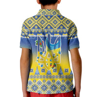 Ukraine Merry Christmas Kid Polo Shirt Ukraine Emblem and Vyshyvanka Knitted Effect - Wonder Print Shop
