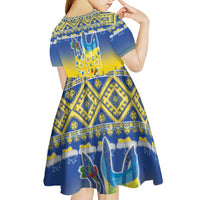 Ukraine Merry Christmas Kid Short Sleeve Dress Ukraine Emblem and Vyshyvanka Knitted Effect - Wonder Print Shop