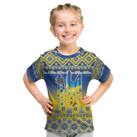 Ukraine Merry Christmas Kid T Shirt Ukraine Emblem and Vyshyvanka Knitted Effect - Wonder Print Shop