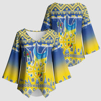 Ukraine Merry Christmas Kimono Sleeve Blouse Ukraine Emblem and Vyshyvanka Knitted Effect - Wonder Print Shop