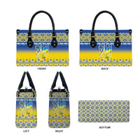 Ukraine Merry Christmas Leather Bag Ukraine Emblem and Vyshyvanka Knitted Effect - Wonder Print Shop