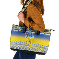 Ukraine Merry Christmas Leather Tote Bag Ukraine Emblem and Vyshyvanka Knitted Effect - Wonder Print Shop