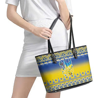 Ukraine Merry Christmas Leather Tote Bag Ukraine Emblem and Vyshyvanka Knitted Effect - Wonder Print Shop