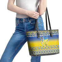 Ukraine Merry Christmas Leather Tote Bag Ukraine Emblem and Vyshyvanka Knitted Effect - Wonder Print Shop