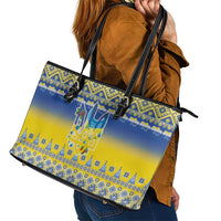 Ukraine Merry Christmas Leather Tote Bag Ukraine Emblem and Vyshyvanka Knitted Effect - Wonder Print Shop