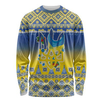 Ukraine Merry Christmas Long Sleeve Shirt Ukraine Emblem and Vyshyvanka Knitted Effect - Wonder Print Shop