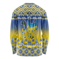 Ukraine Merry Christmas Long Sleeve Shirt Ukraine Emblem and Vyshyvanka Knitted Effect - Wonder Print Shop