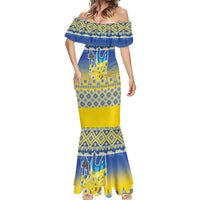 Ukraine Merry Christmas Mermaid Dress Ukraine Emblem and Vyshyvanka Knitted Effect - Wonder Print Shop
