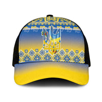 Ukraine Merry Christmas Mesh Trucker Cap Ukraine Emblem and Vyshyvanka Flag Color Style - Wonder Print Shop