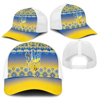 Ukraine Merry Christmas Mesh Trucker Cap Ukraine Emblem and Vyshyvanka Flag Color Style - Wonder Print Shop