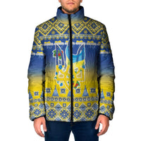 Ukraine Merry Christmas Padded Jacket Ukraine Emblem and Vyshyvanka Knitted Effect - Wonder Print Shop