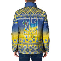 Ukraine Merry Christmas Padded Jacket Ukraine Emblem and Vyshyvanka Knitted Effect - Wonder Print Shop