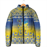 Ukraine Merry Christmas Padded Jacket Ukraine Emblem and Vyshyvanka Knitted Effect - Wonder Print Shop