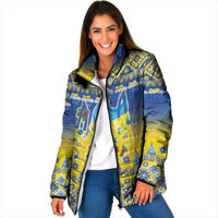 Ukraine Merry Christmas Padded Jacket Ukraine Emblem and Vyshyvanka Knitted Effect - Wonder Print Shop