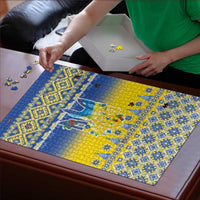 Ukraine Merry Christmas Puzzle Ukraine Emblem and Vyshyvanka Knitted Effect - Wonder Print Shop