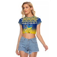 Ukraine Merry Christmas Raglan Cropped T Shirt Ukraine Emblem and Vyshyvanka Knitted Effect - Wonder Print Shop