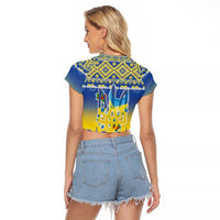 Ukraine Merry Christmas Raglan Cropped T Shirt Ukraine Emblem and Vyshyvanka Knitted Effect - Wonder Print Shop