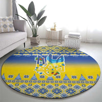 Ukraine Merry Christmas Round Carpet Ukraine Emblem and Vyshyvanka Knitted Effect - Wonder Print Shop