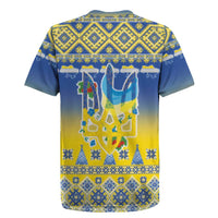 Ukraine Merry Christmas Rugby Jersey Ukraine Emblem and Vyshyvanka Knitted Effect - Wonder Print Shop
