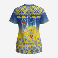 Ukraine Merry Christmas Scrub Top Ukraine Emblem and Vyshyvanka Knitted Effect - Wonder Print Shop