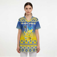Ukraine Merry Christmas Scrub Top Ukraine Emblem and Vyshyvanka Knitted Effect - Wonder Print Shop
