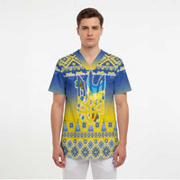 Ukraine Merry Christmas Scrub Top Ukraine Emblem and Vyshyvanka Knitted Effect - Wonder Print Shop