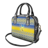 Ukraine Merry Christmas Shoulder Handbag Ukraine Emblem and Vyshyvanka Knitted Effect - Wonder Print Shop