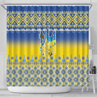 Ukraine Merry Christmas Shower Curtain Ukraine Emblem and Vyshyvanka Knitted Effect - Wonder Print Shop