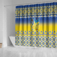 Ukraine Merry Christmas Shower Curtain Ukraine Emblem and Vyshyvanka Knitted Effect - Wonder Print Shop