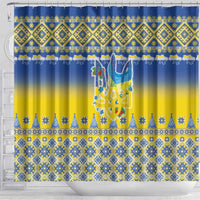 Ukraine Merry Christmas Shower Curtain Ukraine Emblem and Vyshyvanka Knitted Effect - Wonder Print Shop