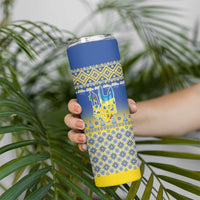 Ukraine Merry Christmas Skinny Tumbler Ukraine Emblem and Vyshyvanka Knitted Effect - Wonder Print Shop