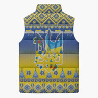 Ukraine Merry Christmas Sleeveless Puffer Jacket Ukraine Emblem and Vyshyvanka Knitted Effect - Wonder Print Shop