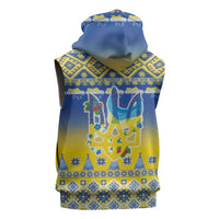 Ukraine Merry Christmas Sleeveless Zip Hoodie Ukraine Emblem and Vyshyvanka Knitted Effect - Wonder Print Shop