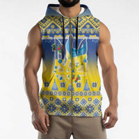 Ukraine Merry Christmas Sleeveless Zip Hoodie Ukraine Emblem and Vyshyvanka Knitted Effect - Wonder Print Shop