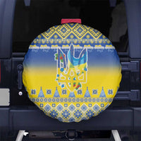 Ukraine Merry Christmas Spare Tire Cover Ukraine Emblem and Vyshyvanka Knitted Effect - Wonder Print Shop
