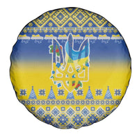 Ukraine Merry Christmas Spare Tire Cover Ukraine Emblem and Vyshyvanka Knitted Effect - Wonder Print Shop