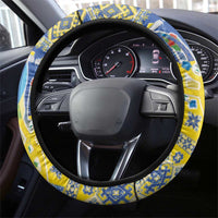 Ukraine Merry Christmas Steering Wheel Cover Ukraine Emblem and Vyshyvanka Knitted Effect - Wonder Print Shop