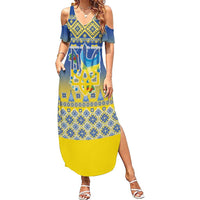 Ukraine Merry Christmas Summer Maxi Dress Ukraine Emblem and Vyshyvanka Knitted Effect - Wonder Print Shop