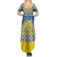 Ukraine Merry Christmas Summer Maxi Dress Ukraine Emblem and Vyshyvanka Knitted Effect - Wonder Print Shop