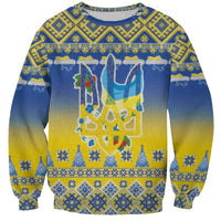 Ukraine Merry Christmas Sweatshirt Ukraine Emblem and Vyshyvanka Knitted Effect - Wonder Print Shop