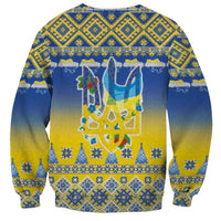 Ukraine Merry Christmas Sweatshirt Ukraine Emblem and Vyshyvanka Knitted Effect - Wonder Print Shop