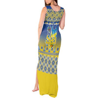Ukraine Merry Christmas Tank Maxi Dress Ukraine Emblem and Vyshyvanka Knitted Effect - Wonder Print Shop