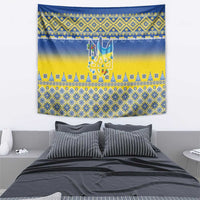 Ukraine Merry Christmas Tapestry Ukraine Emblem and Vyshyvanka Knitted Effect - Wonder Print Shop