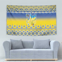 Ukraine Merry Christmas Tapestry Ukraine Emblem and Vyshyvanka Knitted Effect - Wonder Print Shop
