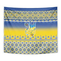 Ukraine Merry Christmas Tapestry Ukraine Emblem and Vyshyvanka Knitted Effect - Wonder Print Shop